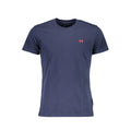 Blue cotton men's T-shirt by La Martina, featuring a classic fit and logo detail, displayed on a neutral background.