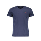Blue cotton men's T-shirt by La Martina, featuring a classic fit and logo detail, displayed on a neutral background.