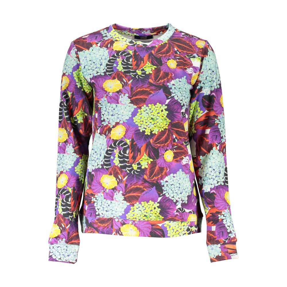 Purple cotton women's sweater by Cavalli Class, featuring a cozy knit design and classic fit.