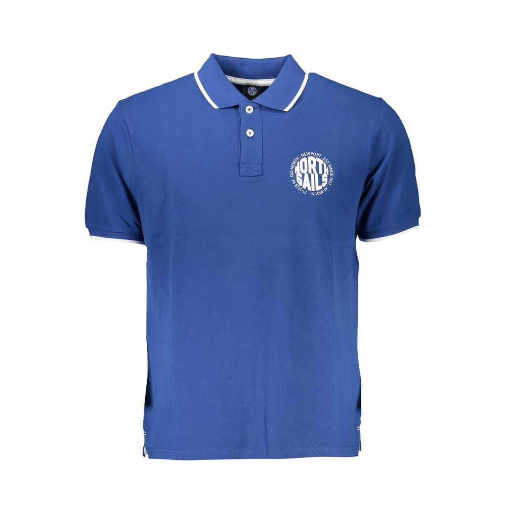 North Sails Blu Cotton Men’s Polo Shirt displayed flat, showcasing the collar, buttons, and classic fit in a vibrant blue color.