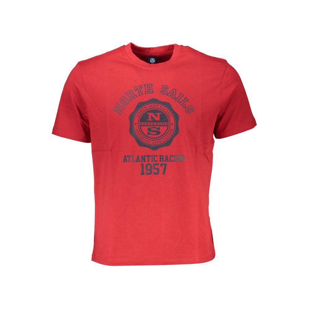 Red cotton men's T-shirt by North Sails, featuring a classic fit and crew neckline, displayed on a hanger.