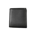 Calvin Klein sleek leather bifold RFID wallet with card slots and minimalist design, shown in black leather.