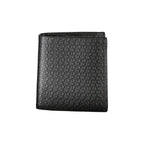 Calvin Klein sleek leather bifold RFID wallet with card slots and minimalist design, shown in black leather.