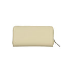 Calvin Klein beige polyurethane women's wallet with multiple card slots and a sleek, minimalist design.