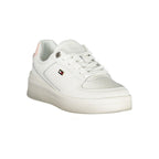 White leather women’s sneaker by Tommy Hilfiger with a sleek design and casual style, featuring the brand’s signature details.