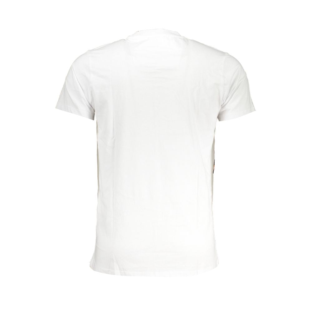 Cavalli Class Bianco cotton men's T-shirt with round neckline and short sleeves, featuring a minimalist design.