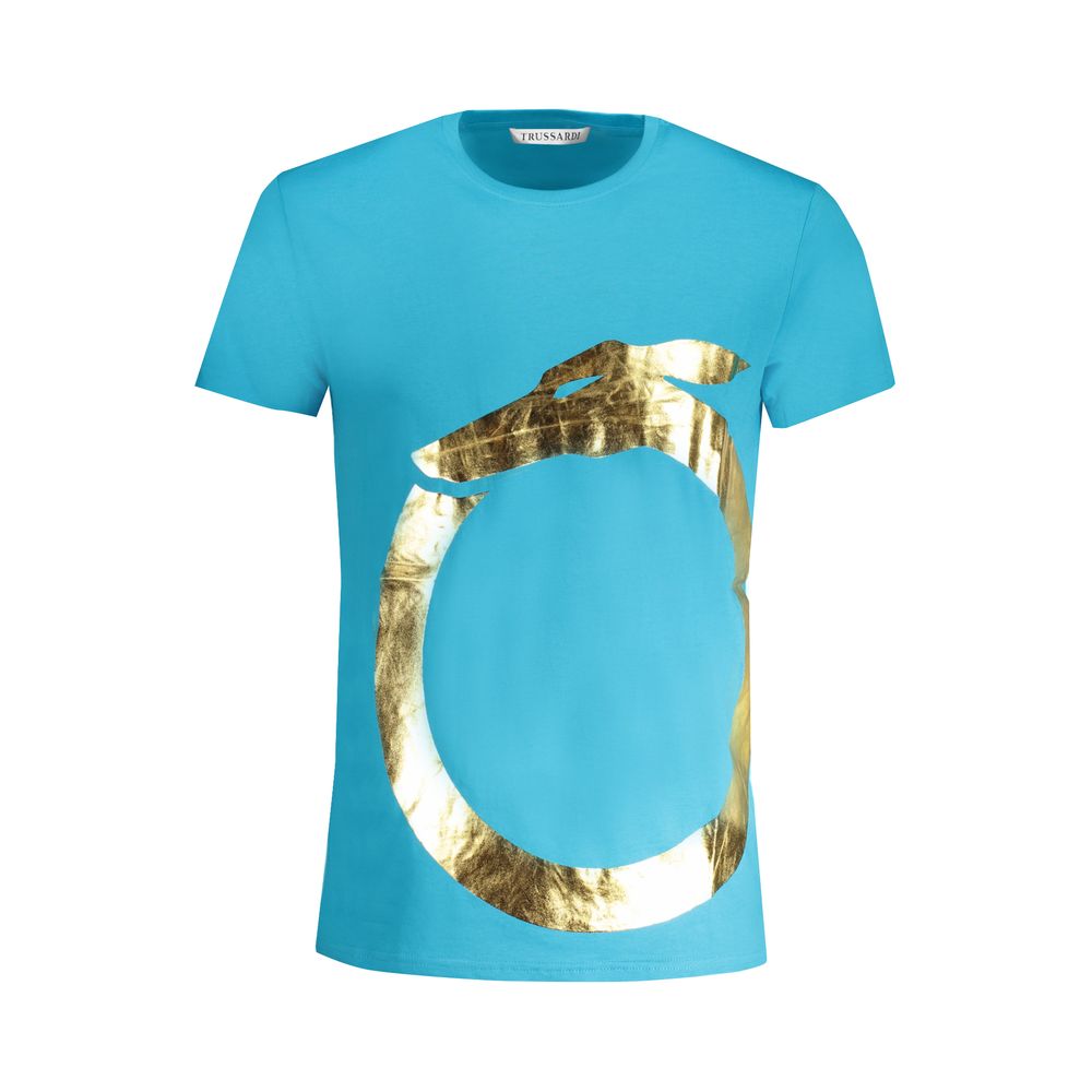 Trussardi Azzurro cotton men's T-shirt with round neck and short sleeves, featuring a classic fit and subtle branding.