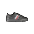 Tommy Hilfiger black polyurethane men's sneaker with lace-up design and sporty style.