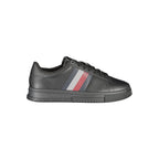 Tommy Hilfiger black polyurethane men's sneaker with lace-up design and sporty style.