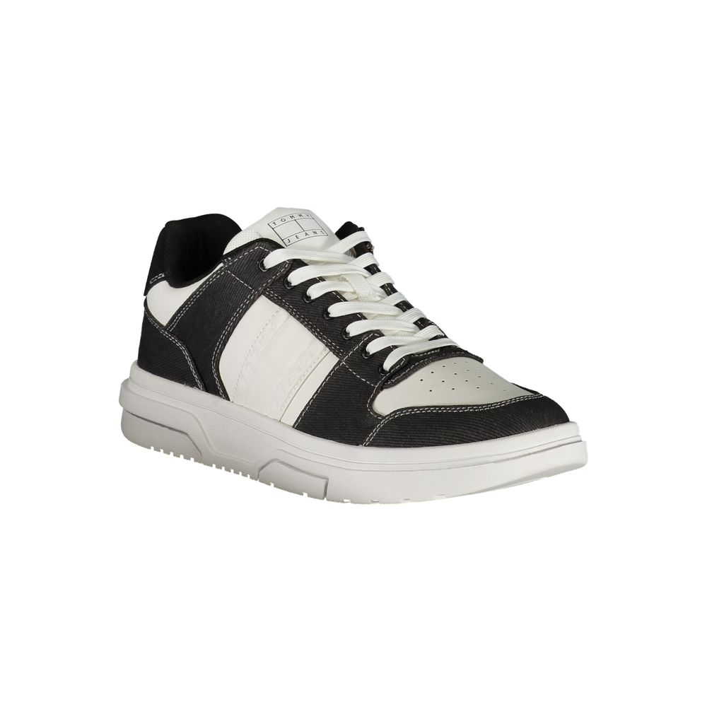 Tommy Hilfiger Nero black polyurethane men's sneaker with white sole and branding details.