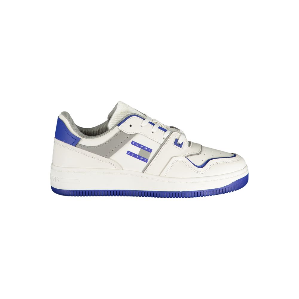 Tommy Hilfiger men's royal blue polyurethane sneaker with white sole and laces, casual athletic footwear for everyday wear.