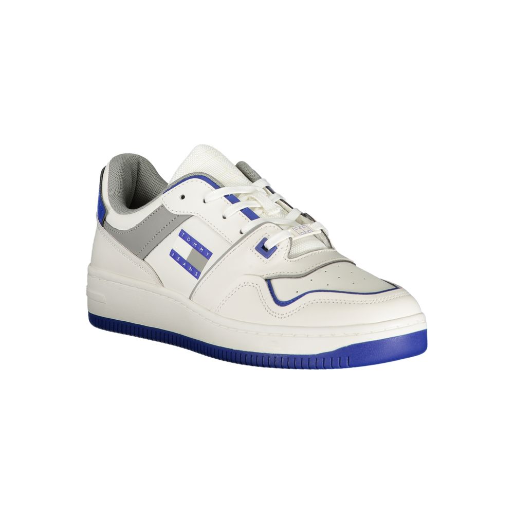 Tommy Hilfiger royal blue polyurethane men's sneaker with white sole and logo details, casual footwear for men.