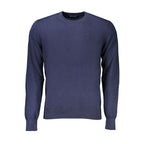North Sails blue cotton men's sweater with crew neck and long sleeves, soft knit fabric, casual style, front view.