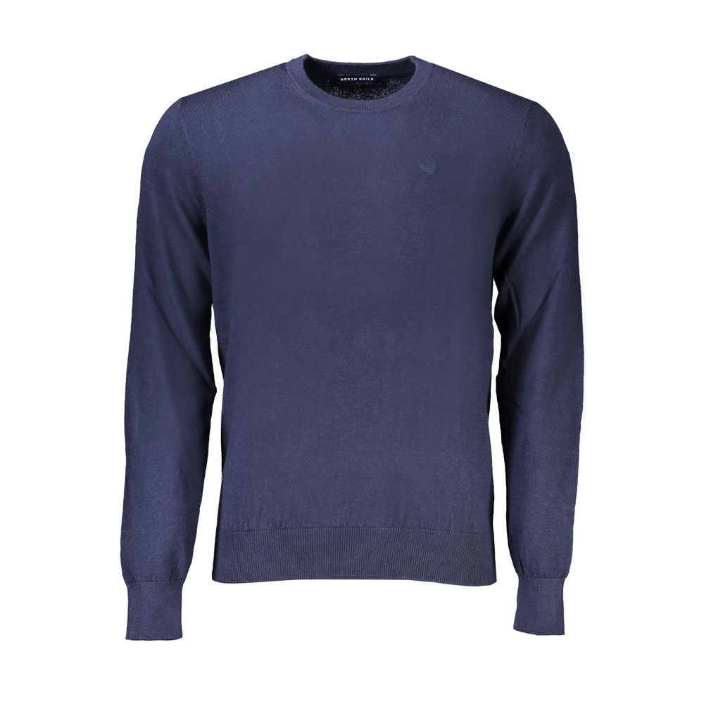 North Sails blue cotton men's sweater with crew neck and long sleeves, soft knit fabric, casual style, front view.