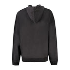 Black Calvin Klein cotton women's sweatshirt with a relaxed fit and crew neckline, displayed on a hanger.