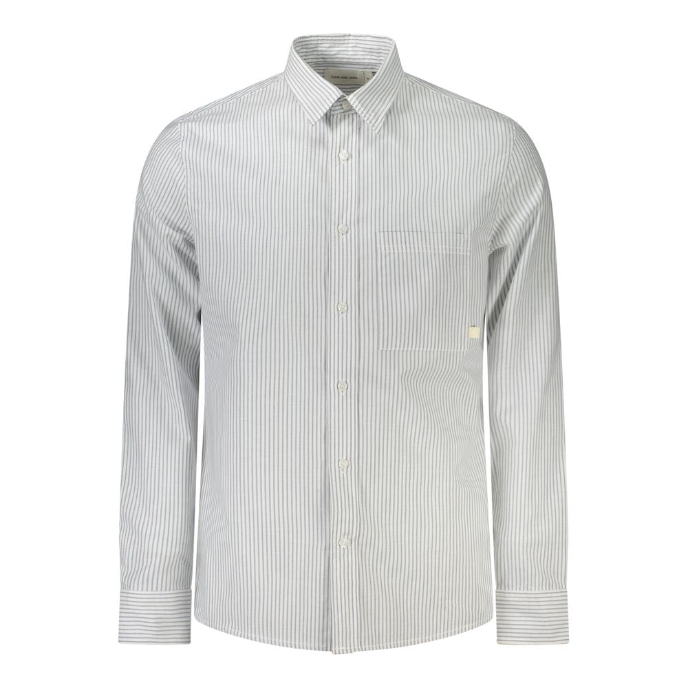 Calvin Klein Bianco cotton men's shirt with a classic collar and button-down front, displayed flat on a white background.