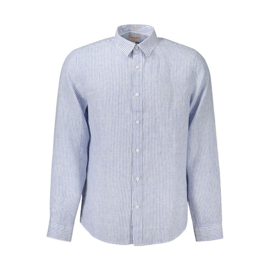 Guess Jeans Blue Linen Men Shirt Guess Jeans