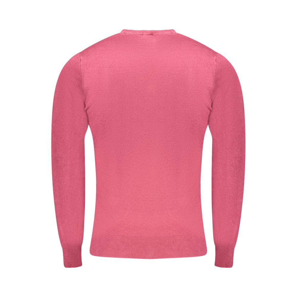 Cavalli Class Rosso viscose men's sweater with a crew neckline and long sleeves, featuring a smooth, vibrant red fabric.