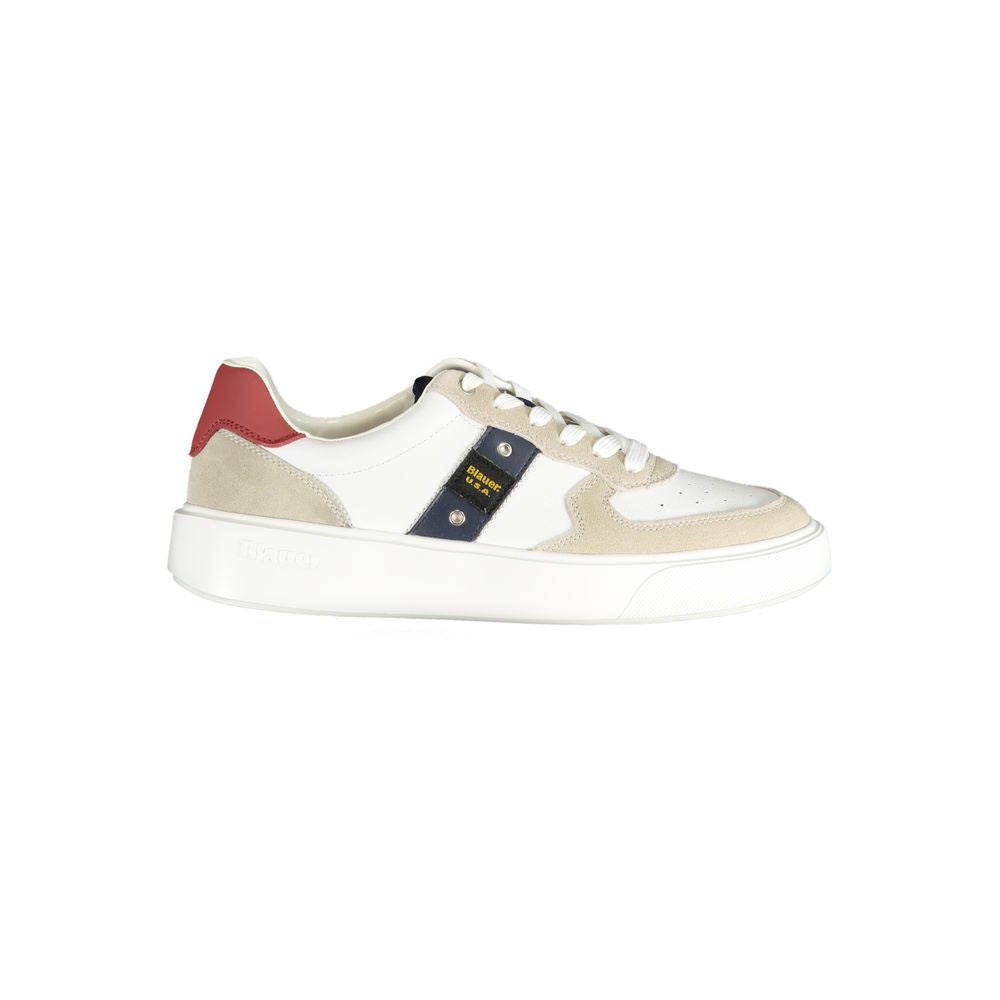 White Blauer men's polyurethane sneaker with sporty design and lace-up closure, featuring a sleek, modern look.