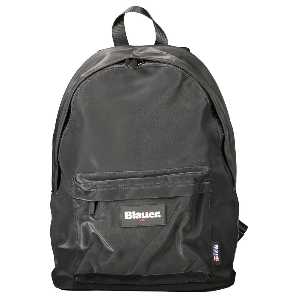 Black polyester men's backpack by Blauer with multiple compartments and adjustable straps, suitable for daily use.