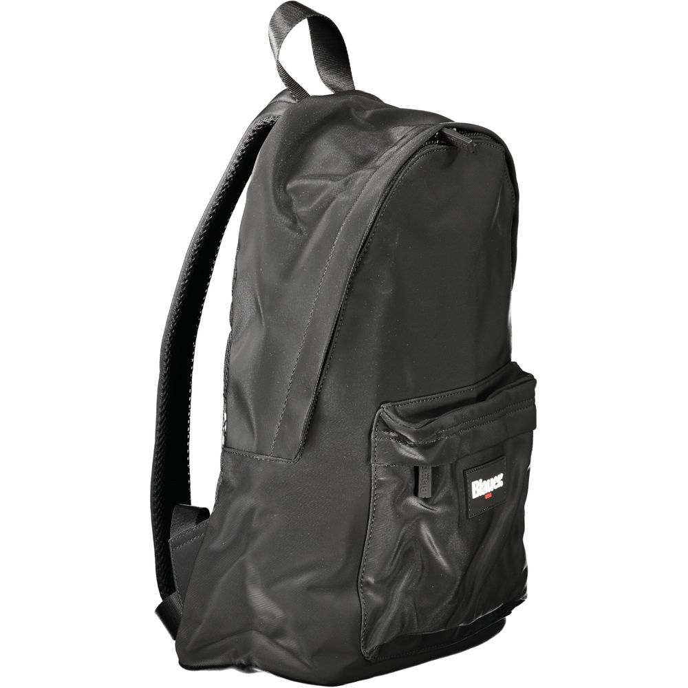 Black polyester men's backpack by Blauer with multiple compartments and adjustable straps, designed for durable everyday use.