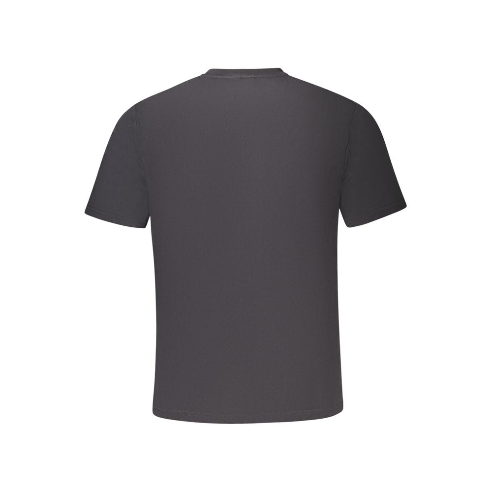 Black North Sails men's cotton T-shirt hanging on a wooden hanger, showcasing a casual and comfortable clothing option.
