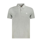 Gray cotton men's polo shirt by Timberland featuring a classic collar and short sleeves.