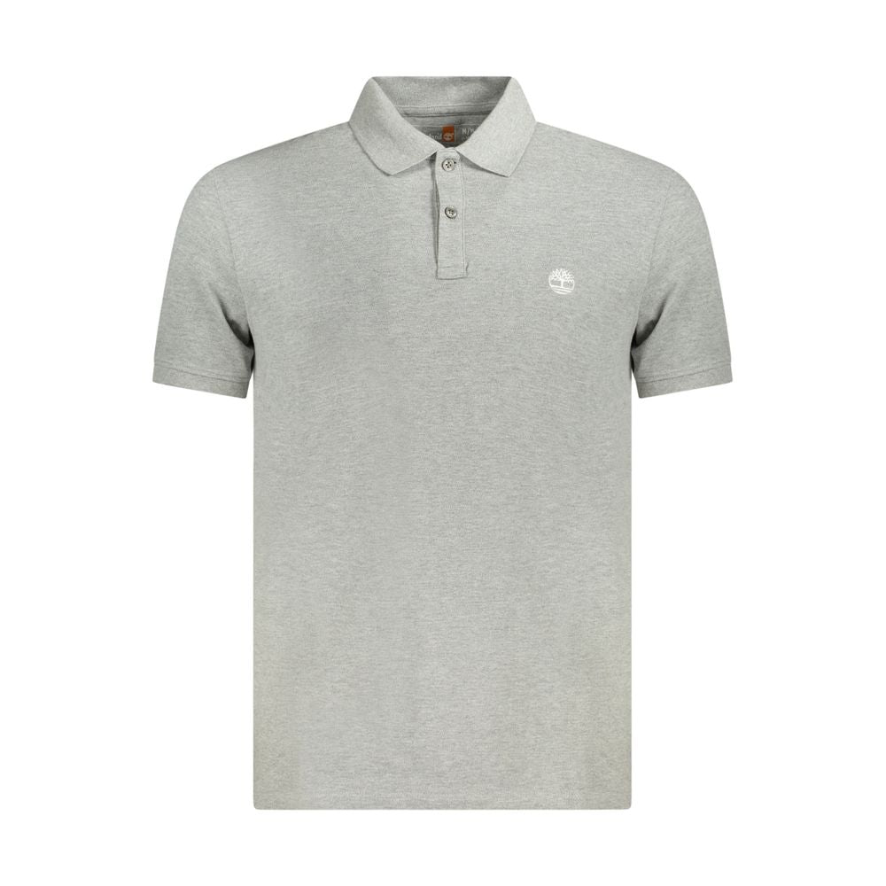 Gray cotton men's polo shirt by Timberland featuring a classic collar and short sleeves.