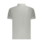 Timberland gray cotton men's polo shirt, short-sleeve with collar and buttons, casual clothing for men.