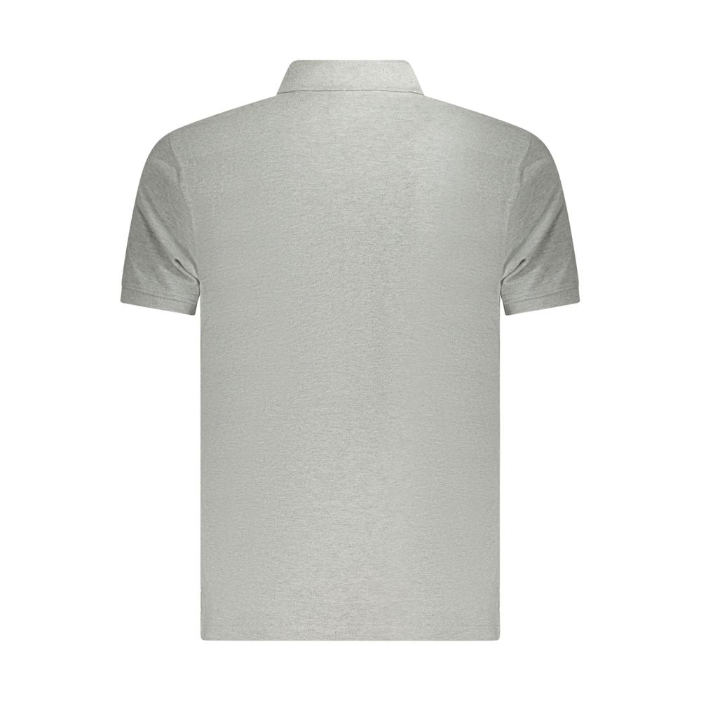 Timberland gray cotton men's polo shirt, short-sleeve with collar and buttons, casual clothing for men.