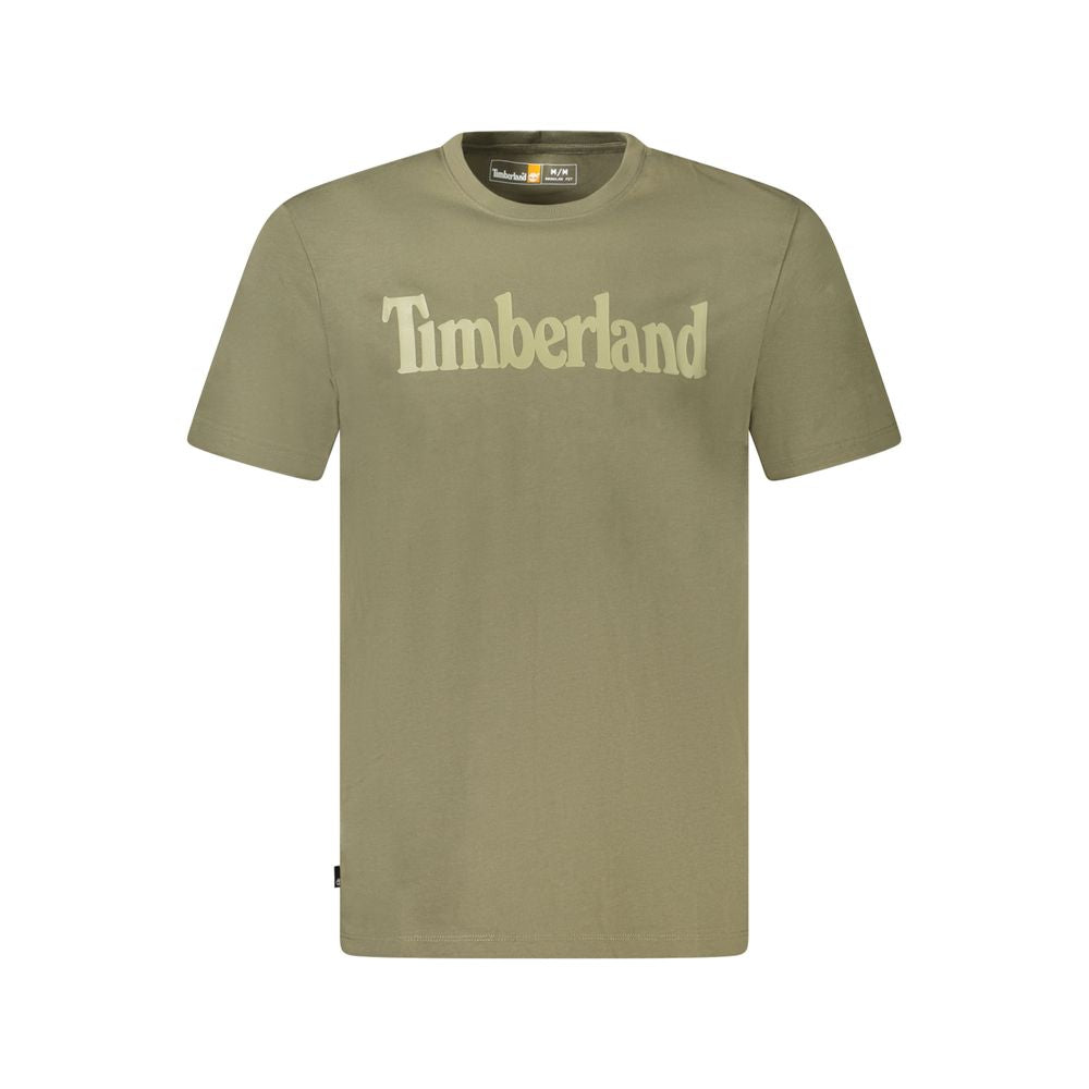 Timberland green organic cotton men's T-shirt with crew neck and short sleeves, casual style, front view.