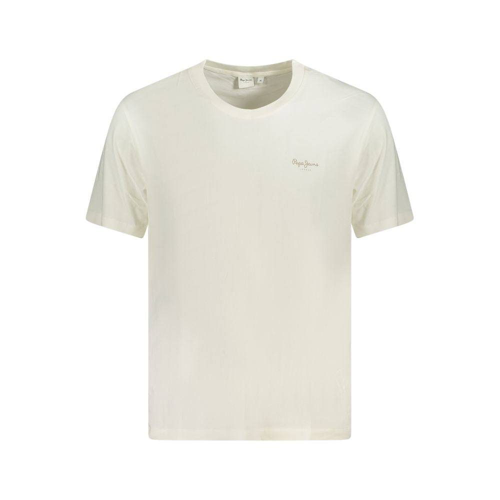 Pepe Jeans Bianco cotton men's T-shirt displayed flat, featuring a classic crew neck and short sleeves in white fabric.