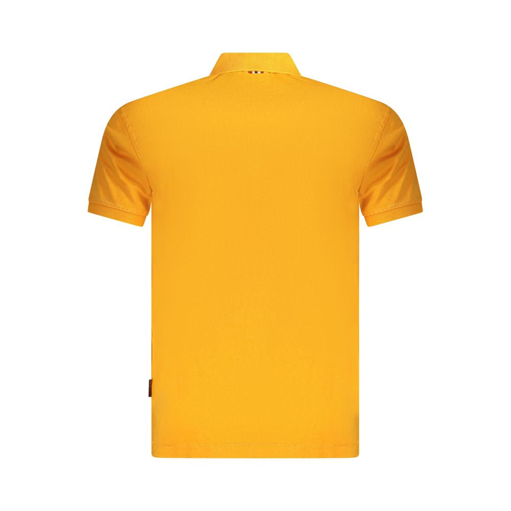 Napapijri men's orange cotton polo shirt with a classic collar and short sleeves, displayed on a plain background.