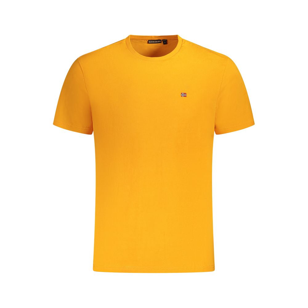 Orange cotton men's T-shirt by Napapijri, featuring a casual fit and classic crew neckline.