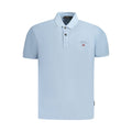 Napapijri Azzurro cotton men's polo shirt in blue with a classic collar and short sleeves, displayed on a hanger.