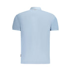 Men's Napapijri Azzurro cotton polo shirt with a classic collar and short sleeves, in light blue color.