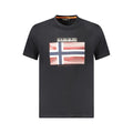 Black cotton men's T-shirt by Napapijri with a classic fit and crew neckline, shown on a white background.