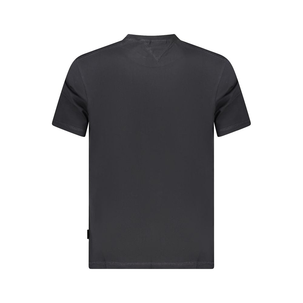 Black cotton men's T-shirt by Napapijri, featuring a classic fit and short sleeves, displayed flat on a white background.