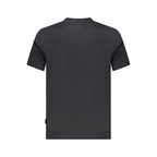 Black cotton men's T-shirt by Napapijri, featuring a classic fit and short sleeves, displayed flat on a white background.