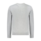 Tommy Hilfiger men's gray polyester sweater with crew neck and ribbed cuffs, stylish and comfortable for casual wear.