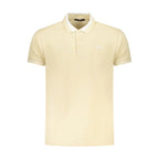 Beige Cavalli Class cotton men's polo shirt with collar and short sleeves, featuring subtle branding details.