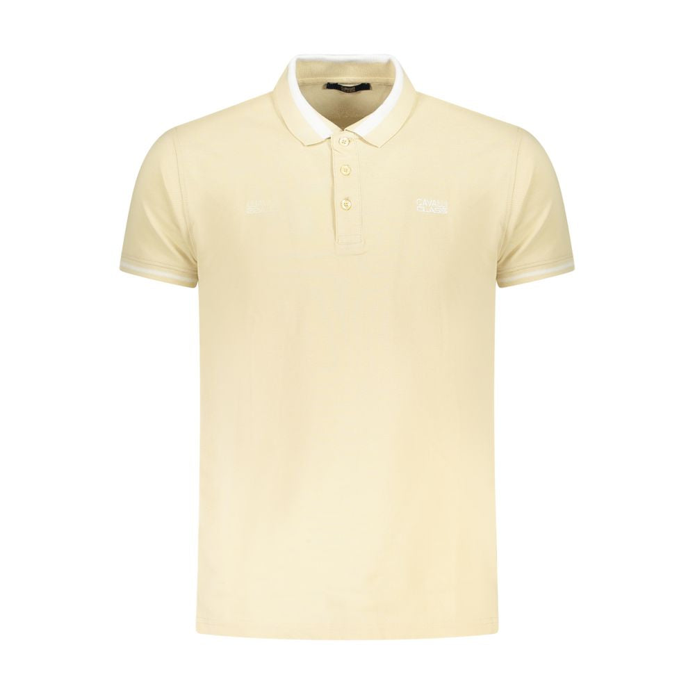 Beige Cavalli Class cotton men's polo shirt with collar and short sleeves, featuring subtle branding details.