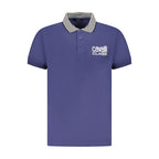 Cavalli Class men's blue cotton polo shirt with collar and short sleeves, featuring a classic fit and subtle branding.