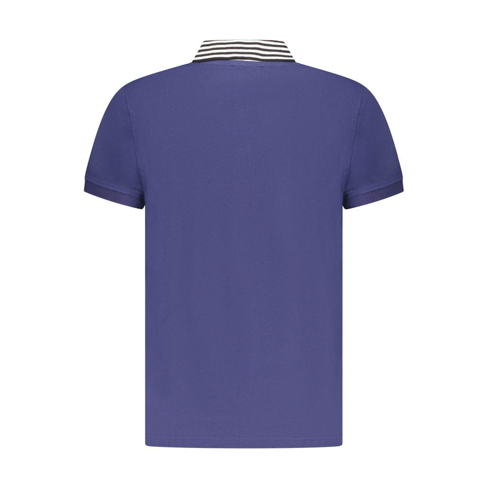 Cavalli Class Blu cotton men's polo shirt with collar and short sleeves, featuring a classic fit and subtle branding.