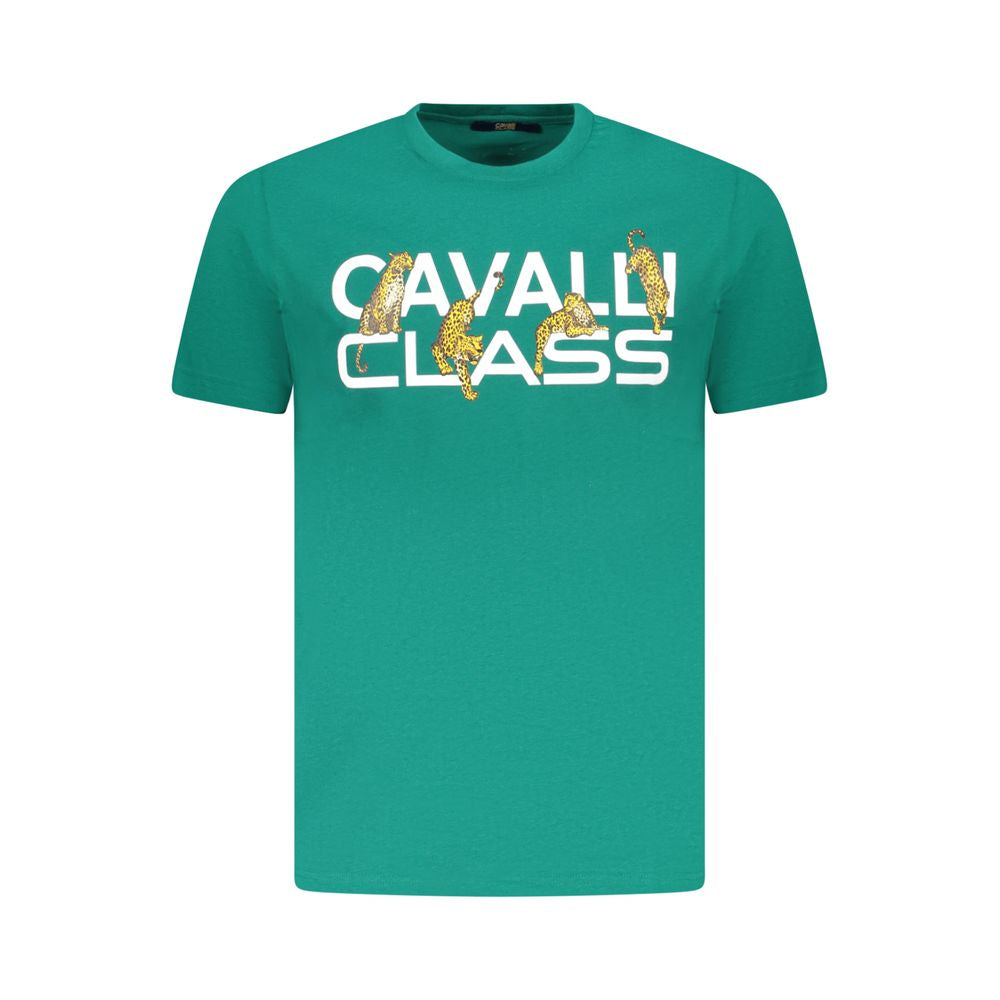 Cavalli Class Verde cotton men's T-shirt with round neckline and short sleeves, featuring a casual fit and minimal branding.