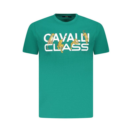 Cavalli Class Green Cotton Men T-Shirt Cavalli Class