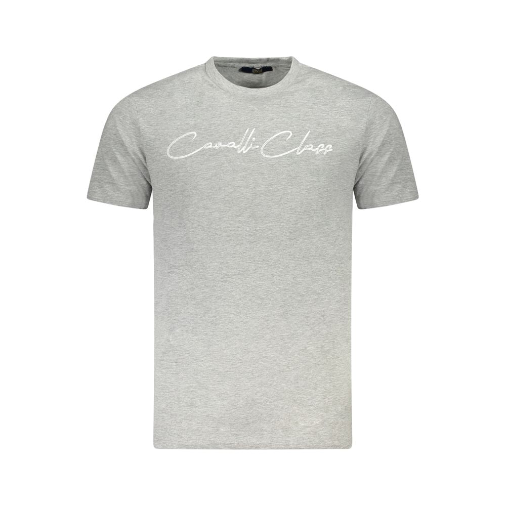 Cavalli Class gray cotton men's T-shirt with round neckline and short sleeves, casual and comfortable for everyday wear.
