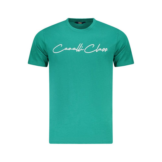 Cavalli Class Green Cotton Men T-Shirt Cavalli Class