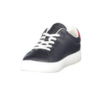 Tommy Hilfiger blue women’s sneaker with polyurethane upper, white sole, and stylish casual design.