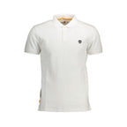Timberland white cotton men's polo shirt with collar and short sleeves, casual and comfortable for everyday wear